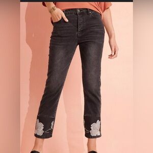 H&M Vintage Fit High waist grey washed floral Embroidered denim jeans